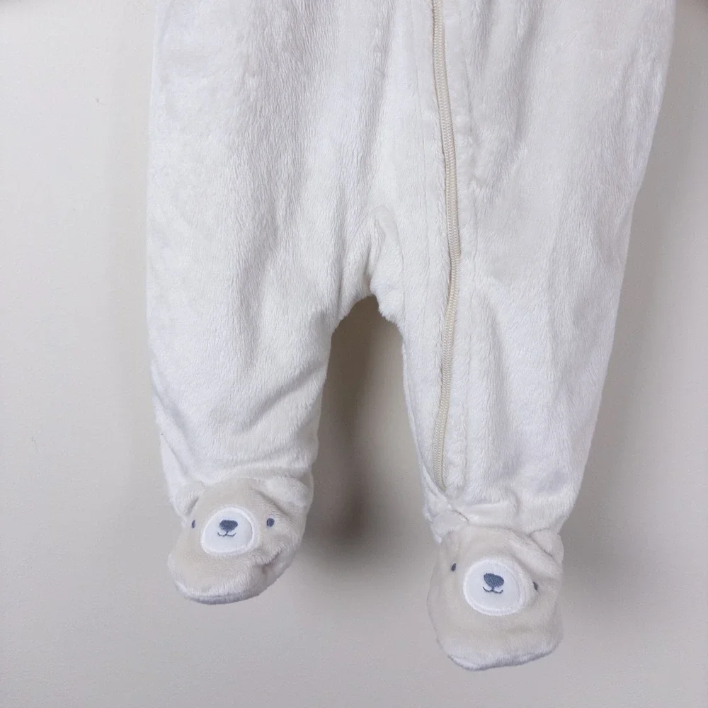 Carter's‎ Pram Suit Kids Newborn White Ivory Plush Bear Ear Hooded